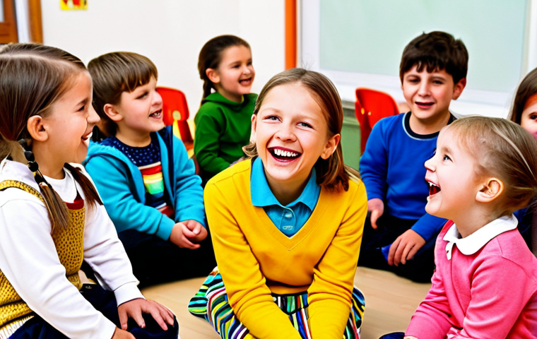**
A group of children and a teacher are sitting in a circle, singing enthusiastically. The children are all fully clothed in colorful, age-appropriate clothing. The setting is a bright and welcoming Kindergarten classroom in Germany, with typical German decorations. The image should convey a sense of joy, community, and togetherness. Focus on facial expressions showing happiness and engagement. Safe for work, appropriate content, fully clothed, family-friendly, professional photography, perfect anatomy, natural proportions.
**