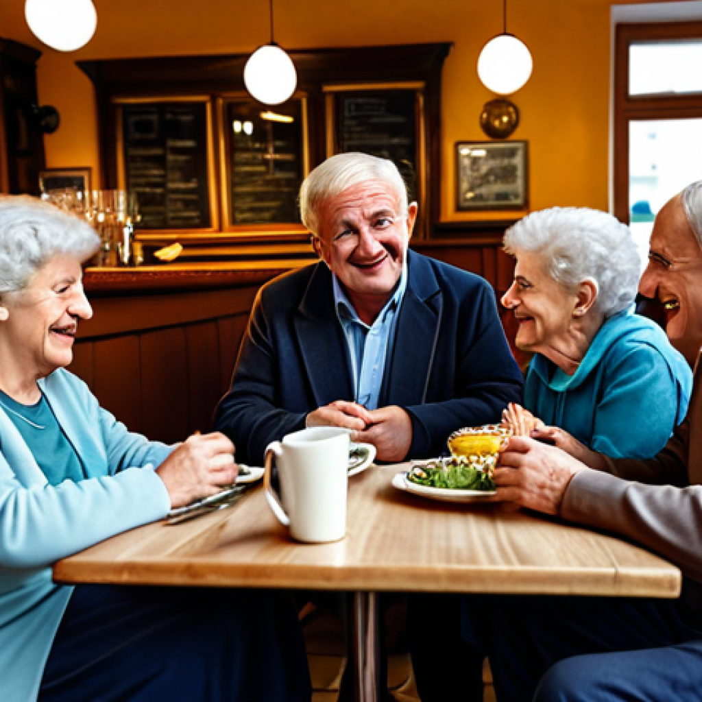 **

"A group of senior friends playing "Mensch &auml;rgere Dich nicht" at a cozy caf&eacute; in Berlin, fully clothed, appropriate attire, safe for work, perfect anatomy, natural proportions, professional photography, warm lighting, friendly atmosphere, modest clothing, family-friendly."

**