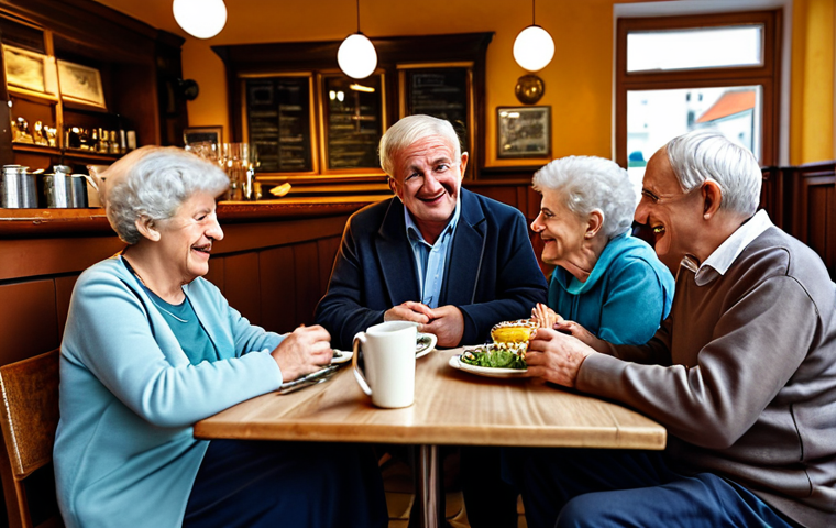 **
"A group of senior friends playing "Mensch ärgere Dich nicht" at a cozy café in Berlin, fully clothed, appropriate attire, safe for work, perfect anatomy, natural proportions, professional photography, warm lighting, friendly atmosphere, modest clothing, family-friendly."
**