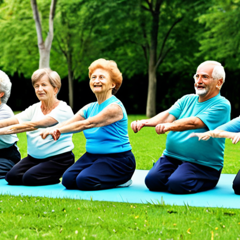 **
"A group of fully clothed senior citizens participating in a gentle gymnastics class in a sunny park, appropriate attire, safe for work, perfect anatomy, natural proportions, family-friendly, instructor demonstrating exercises, green grass, trees in background, professional photography, high quality."
**
