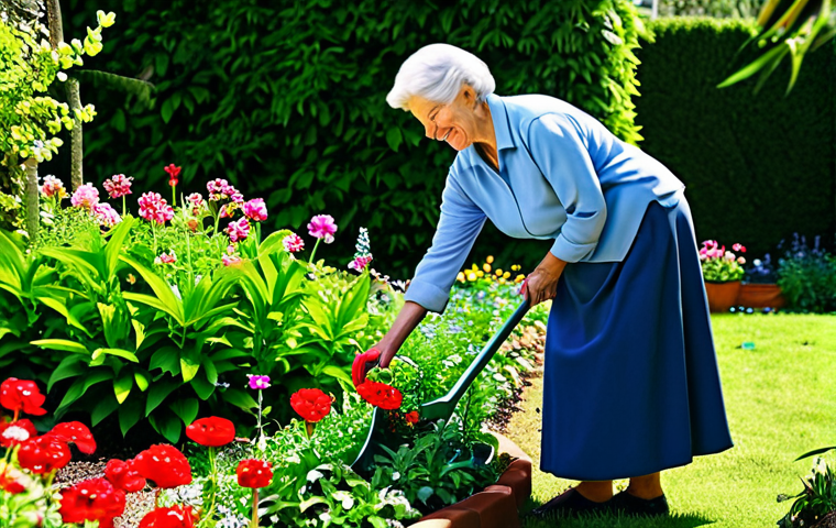 **
"A senior woman in a fully clothed, modest outfit, tending to her garden, surrounded by colorful flowers and lush greenery, appropriate attire, safe for work, perfect anatomy, natural proportions, family-friendly, professional photography, bright daytime lighting, cheerful atmosphere."
**