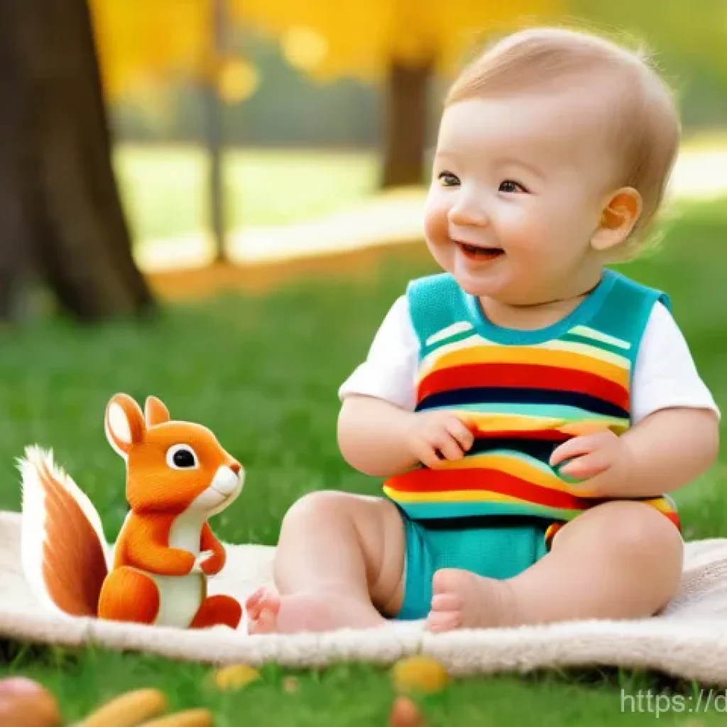 어린이 그림책 만들기 - A cheerful German toddler, approximately 2 years old, wearing a clean, colorful romper and a visible...