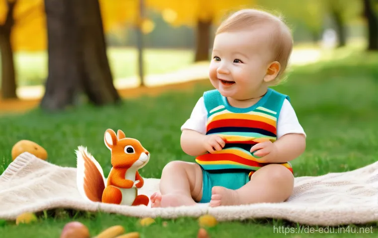 어린이 그림책 만들기 - A cheerful German toddler, approximately 2 years old, wearing a clean, colorful romper and a visible...
