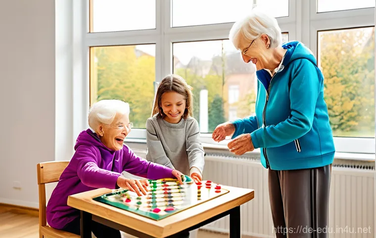 시니어 자녀 교육 - **Prompt:** A group of cheerful senior citizens and lively children engaged in a "Mehrgenerationenha...