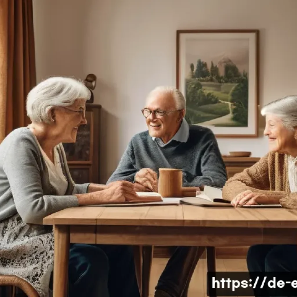 시니어 이야기 만들기 - A warm and inviting scene of a multigenerational German family gathered in a cozy living room, with ...