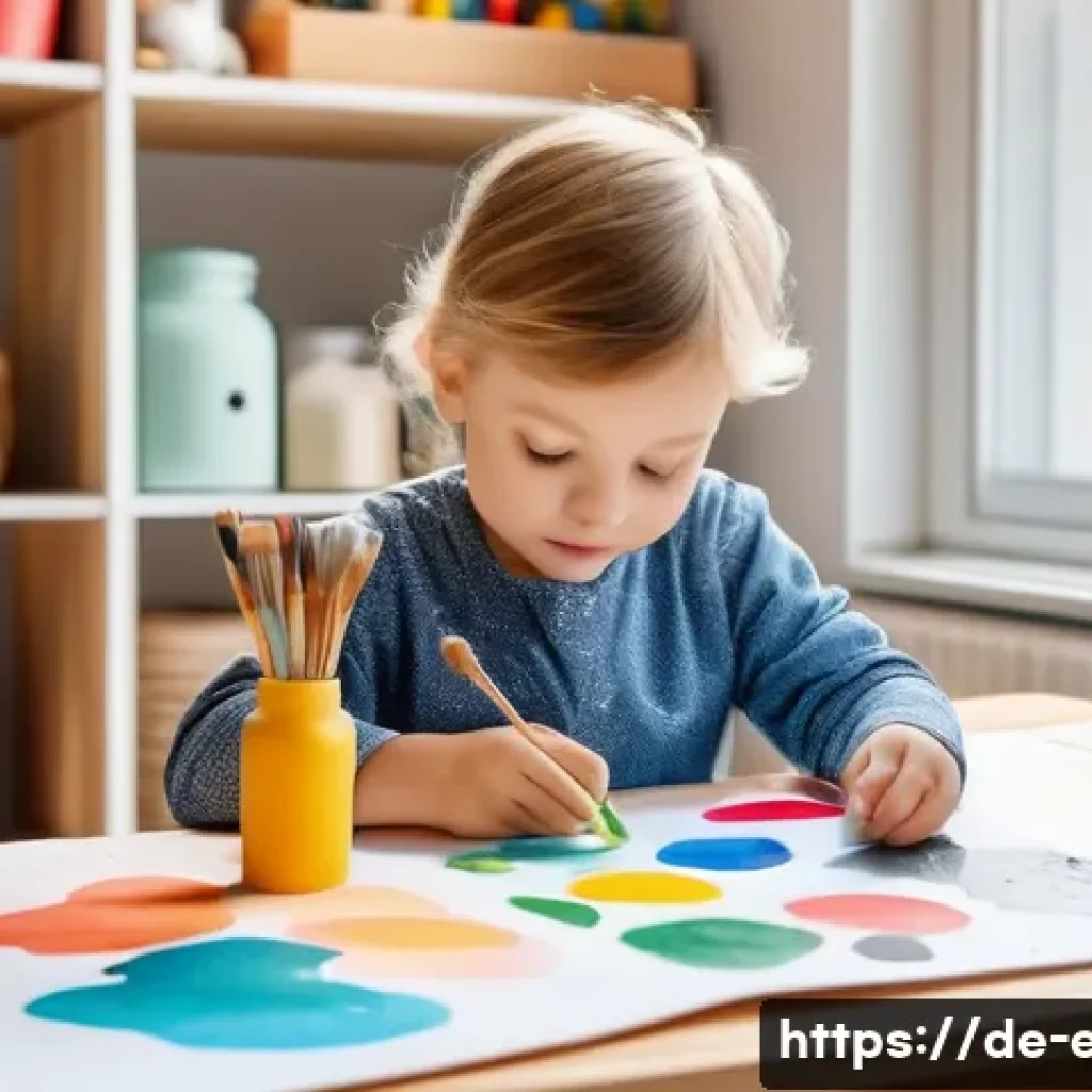 아이들의 창의성 향상 - A bright and cozy children's creative corner in a modern German home, featuring natural wooden furni...