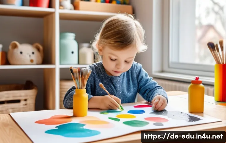 아이들의 창의성 향상 - A bright and cozy children's creative corner in a modern German home, featuring natural wooden furni...