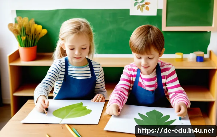유아 미술 교육 - A bright and cozy preschool classroom in Germany, filled with natural light and a dedicated creative...