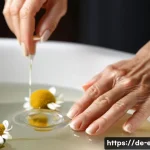 Home 21 시니어 네일 아트 - A close-up of mature female hands with naturally shaped nails gently soaking in a warm hand bath inf...