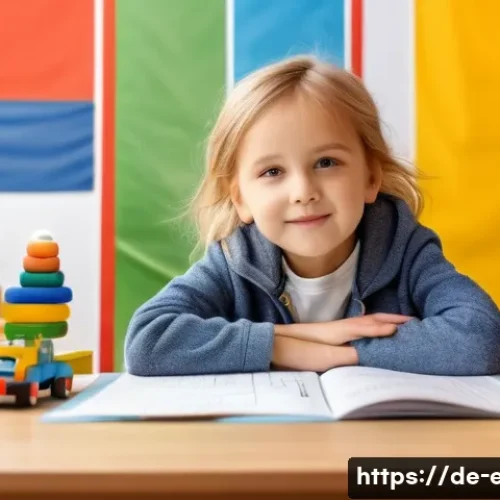 Home 32 아이의 시간 관리 교육 - A cozy, bright family living room scene showing a young German child, around 6 years old, sitting at...