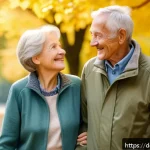Home 23 노인 정신 건강 교육 - A joyful elderly German couple taking a leisurely 30-minute walk in a lush green park during early a...