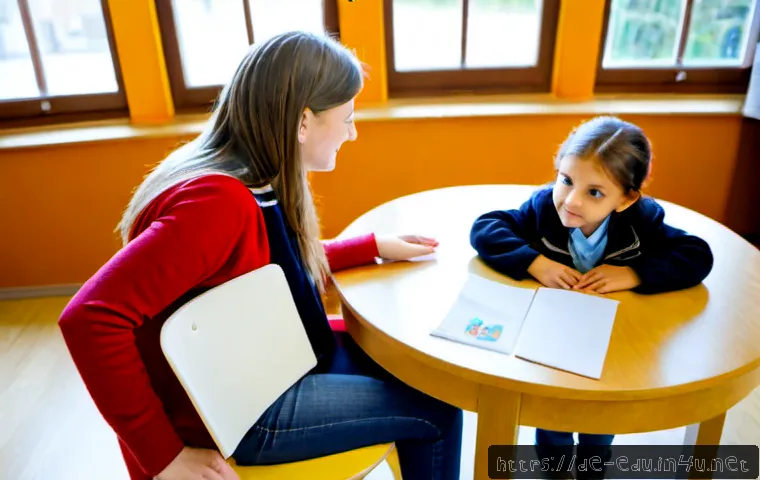 아동 인터뷰 교육 - Photorealistic child interview education workshop in a bright German community center, a trained fem...