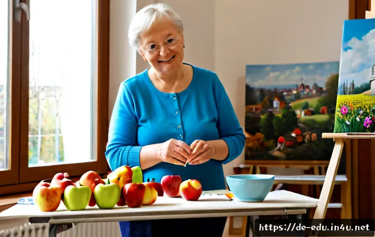 시니어 아트 클래스 - Photorealistic senior art class in a bright German community center, diverse older adults painting c...